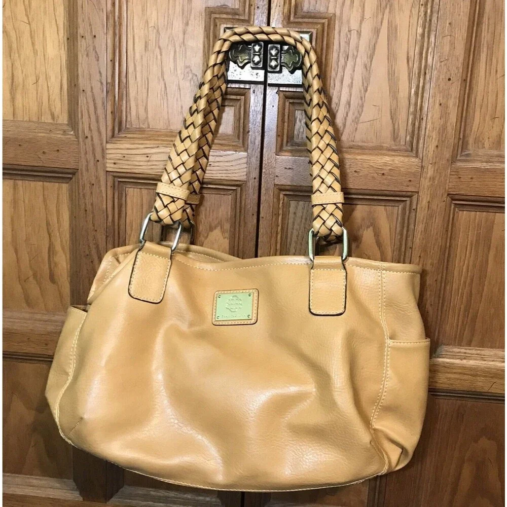 Dana Buchman Callie warm Kahki Classic Shoulder Tote Braided Double Handle Bag